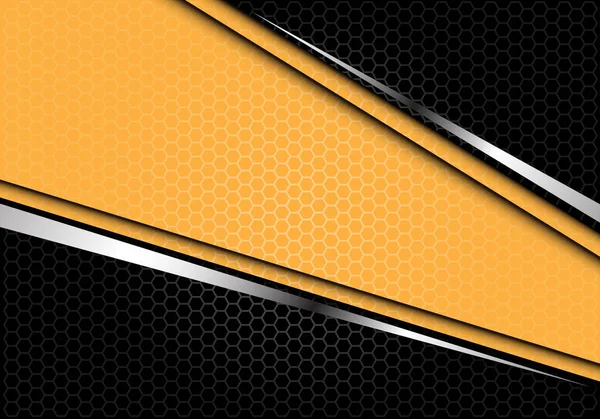 抽象黄色银线横幅黑色六边形网格图案设计现代未来背景矢量插图 — 图库矢量图片