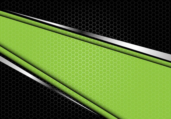 Banner Línea Plata Verde Abstracto Diseño Patrón Malla Hexágono Negro — Vector de stock