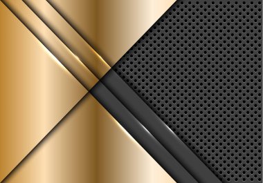 Soyut altın plaka örtüşme gri metalik daire örgü tasarım modern fütüristik arka plan vektör illüstrasyon.