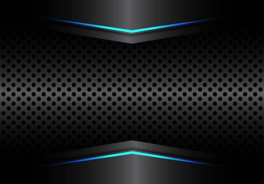 Mavi ok ışık tasarımı modern lüks fütüristik arka plan vektör illüstrasyon ile soyut siyah metalik daire örgü.