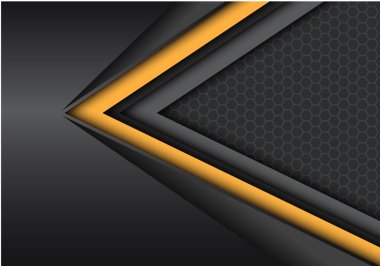 Altıgen örgü desen tasarımı modern fütüristik arka plan vektör illüstrasyon ile koyu metalik soyut sarı siyah hız yönü.