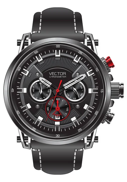 Reális Óra Néz Sport Chronograph Fekete Ezüst Piros Acél Férfi — Stock Vector