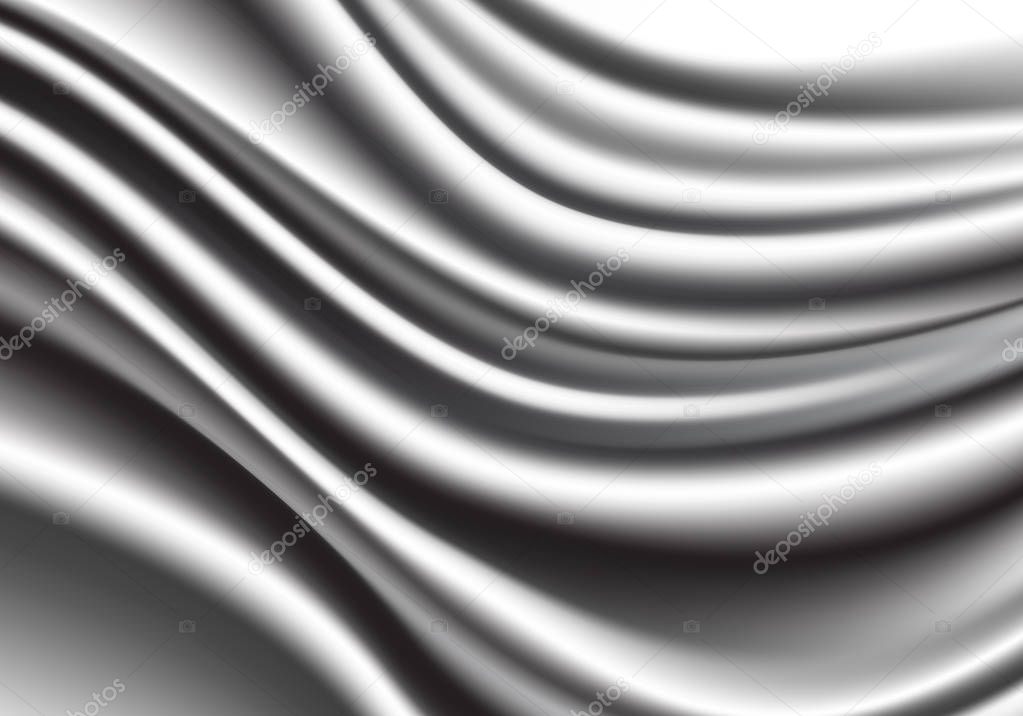 Realistic grey fabric satin wave background texture luxury vecto
