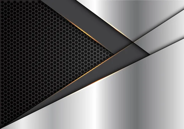 六边形网格设计现代豪华未来背景矢量银制灰箭金光方向 — 图库矢量图片