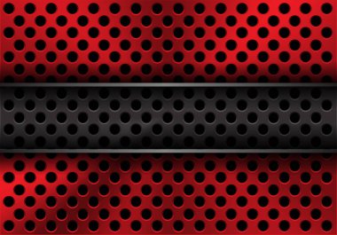 Kırmızı daire örgüsü üzerine soyut metal gri pankart modern gelecekçi endüstriyel fabrika teknolojisi arka plan çizimi.
