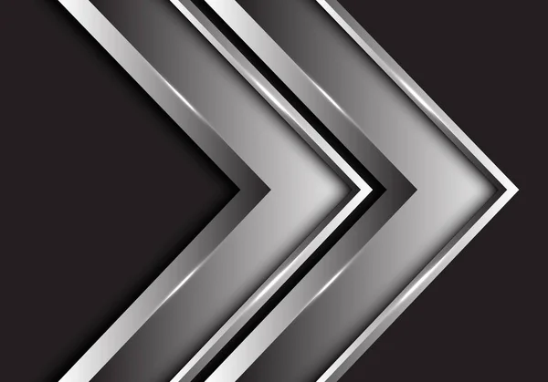 Abstrait Argent Double Flèche Direction Métallique Sur Design Noir Moderne — Image vectorielle