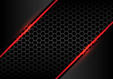 Altıgen örgülü gri metalik kırmızı çizgi ateş ışığı modern fütüristik arkaplan çizimi tasarımı.