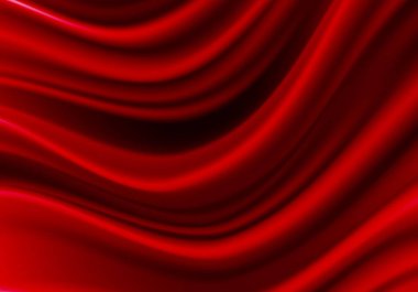 Gerçekçi kırmızı ipek kumaş dalgası lüks arka plan vektör çizimi.