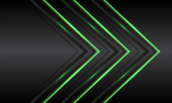 Abstrakt Trippel Grönt Ljus Neon Pil Riktning Svart Metallisk Design — Stock vektor