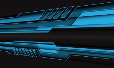 Siyah tasarıma soyut mavi siber çizgi poligon yakınlaştırması modern fütüristik teknoloji arkaplan çizimi.