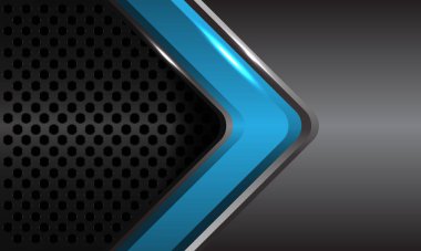 Çember örgüsü desenli gri metalik üzerinde soyut mavi parlak ok yönü modern fütüristik teknoloji lüks arka plan dokusu çizimi.