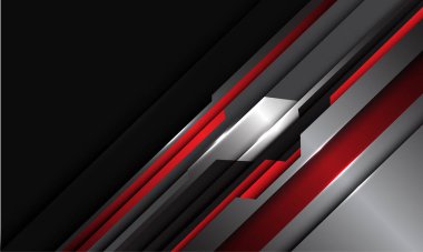 Soyut kırmızı gri metalik siber geometrik çakışma ve boş uzay tasarımı modern fütüristik teknoloji arka plan çizimi.