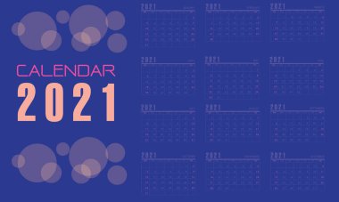 2021 takvimi mavi turuncu dizayn vektör çizimi.