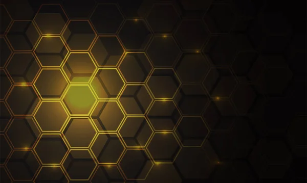 Technologie Abstraite Puissance Lumière Motif Maille Hexagonale Sur Noir Avec — Image vectorielle