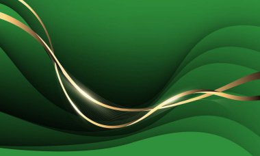 Yeşil tasarım üzerinde soyut dalga altın kurdele eğrisi modern lüks arka plan vektörü