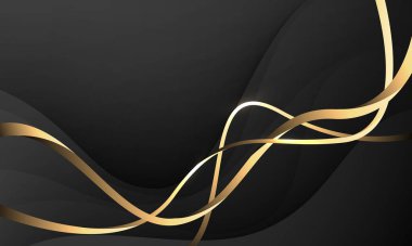 Siyah tasarım üzerine soyut dalga altın kurdele eğrisi modern lüks arka plan vektörü