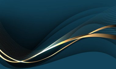 Mavi tasarım üzerinde soyut dalga altın kurdele eğrisi modern lüks arka plan vektörü