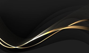 Siyah tasarım üzerine soyut dalga altın kurdele eğrisi modern lüks arka plan vektörü