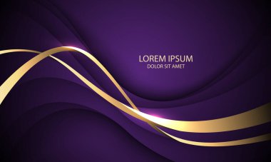 Mor tasarım üzerinde soyut dalga altın kurdele eğrisi modern lüks arka plan illüstrasyonu.