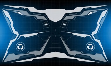 HUD bilim kurgu arayüzü beyaz dairesel geometrik tasarım mavi vektör illüstrasyonunda yaratıcı teknoloji görüntüsü.