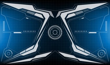 HUD bilim kurgu arayüzü beyaz dairesel geometrik tasarım mavi vektör illüstrasyonunda yaratıcı teknoloji görüntüsü.