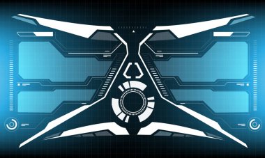 HUD bilim kurgu arayüzü beyaz dairesel geometrik tasarım mavi vektör illüstrasyonunda yaratıcı teknoloji görüntüsü.