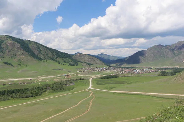 Vista Del Pueblo Montaña Elo Distrito Ongudaysky Altai Rusia — Foto de Stock