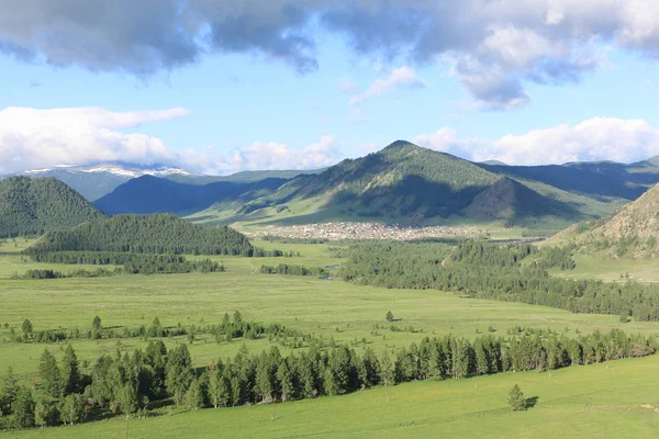 Vista Del Pueblo Montaña Elo Distrito Ongudaysky Altai Rusia — Foto de Stock