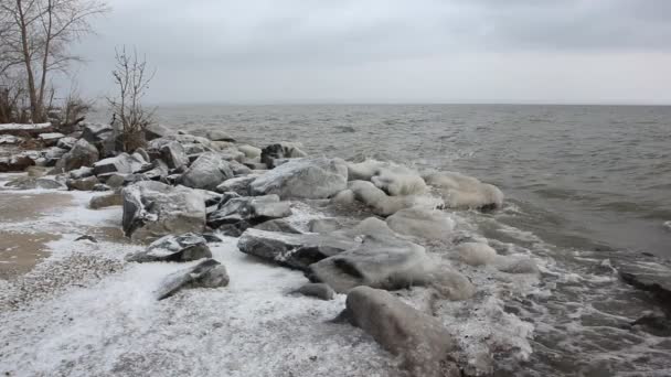 Hielo Forma Río Otoño Embalse Siberia Rusia — Vídeo de stock