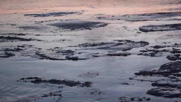 Ghiaccio Forma Sul Fiume Autunno Sfondo Naturale Tramonto Fiume Siberia — Video Stock