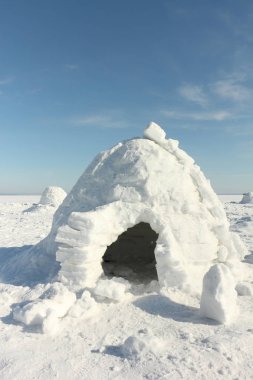 Kışın karlı glade Igloo ayakta 
