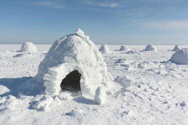 Kışın karlı glade Igloo ayakta 