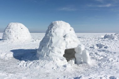 Kışın karlı glade Igloo ayakta 