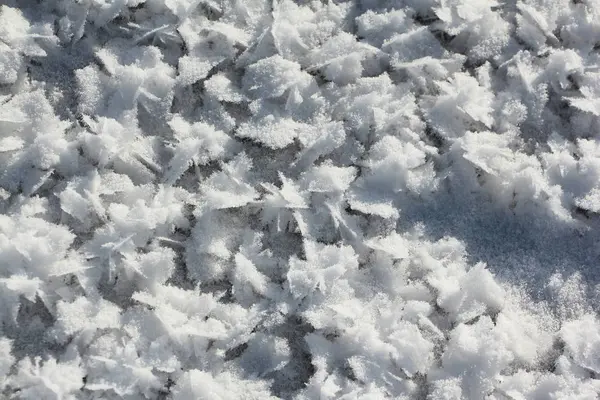 Schnee Frost Auf Dem Eis Auf Dem Fluss Natürlicher Hintergrund — Stockfoto