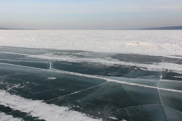 Ice Road River Crossing Reservoir Novosibirsk Region Western Siberia Russia — Stock Photo, Image