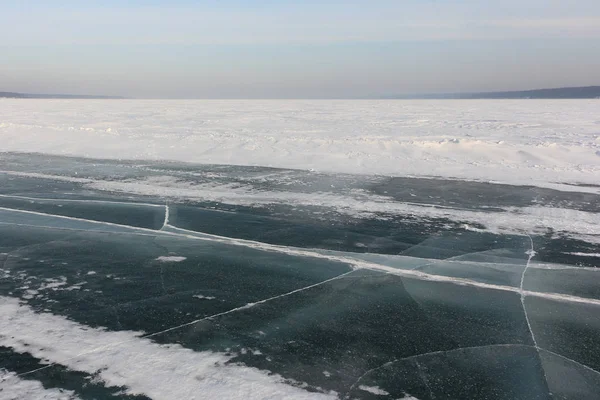 Strada Del Ghiaccio Attraversamento Del Fiume Sul Serbatoio Regione Novosibirsk — Foto Stock