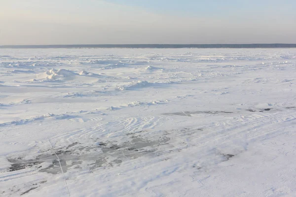 Ijs Road Rivier Oversteken Het Reservoir Van Novosibirsk Regio West — Stockfoto