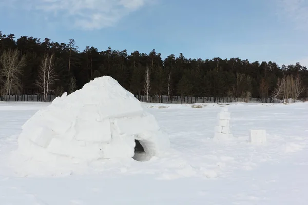 Igloo Stojący Snowy Polanie Zimie Nowosybirsk — Zdjęcie stockowe