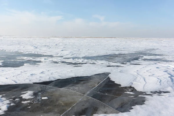 Прозрачный Лед Реке Обское Водохранилище Сибирь Россия — стоковое фото