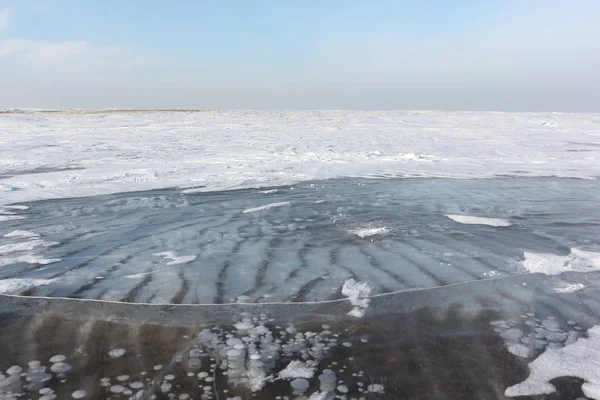 Transparentes Eis Auf Dem Fluss Stausee Sibirien Russland — Stockfoto