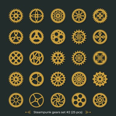 Koyu yeşil renkli Steampunk cogwheels vektör üzerinde metal dişliler Victoria dönemi illüstrasyon tasarım öğeleri büyük lazer veya vinil kesim için ayarla