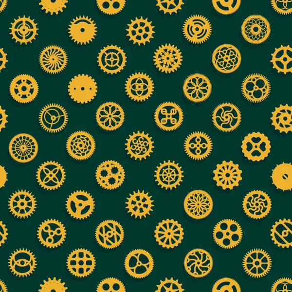 Steampunk engrenages en laiton sans couture motif conception victorienne roue dentelle texture vecteur sur fond vert — Image vectorielle