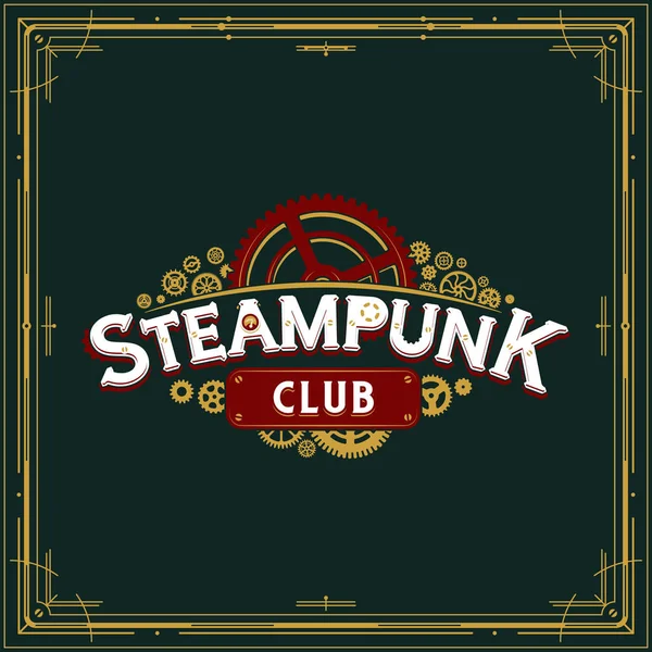 Steampunk club insignier designa viktorianska eran kugghjul logotypen vektor affisch på marinblå bakgrund bra för banner eller party inbjudan — Stock vektor