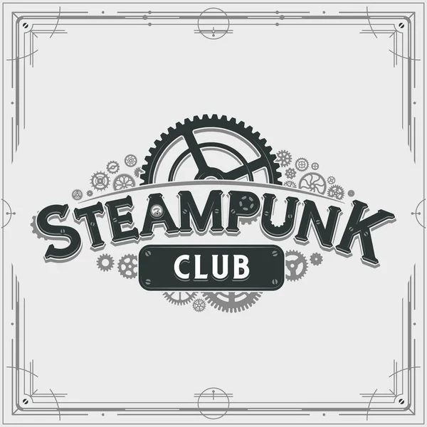 Steampunk klubb logo design viktorianska eran kugghjul insignier vektor affisch på ljus bakgrund bra för banner eller party inbjudan — Stock vektor