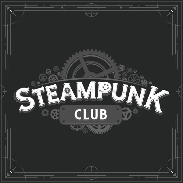 Steampunk klubb logo design viktorianska eran kugghjul insignier vektor affisch på mörk bakgrund — Stock vektor