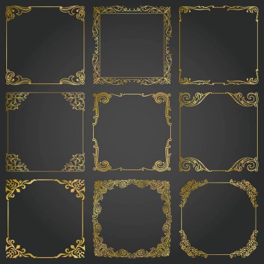 Dekoratif altın çerçeveleri ve borders arka planlar vintage tasarım öğeleri kümesi kare 