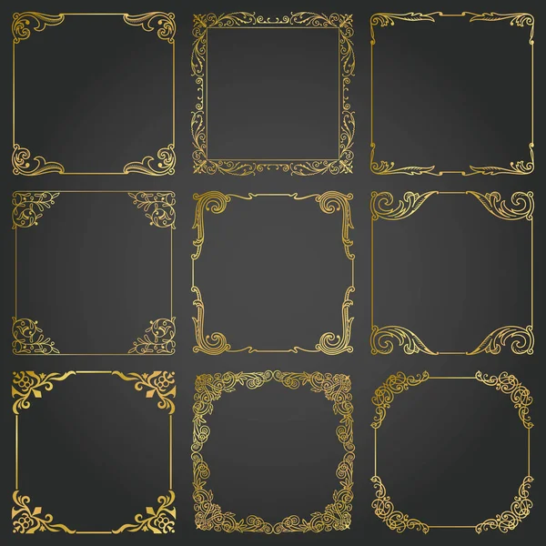 Decorative Gold Frames Borders Square Backgrounds Vintage Design Elements Set — Stock Vector