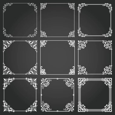 Dekoratif çerçeveler ve sınırlar kare arkaplan vintage tasarım unsurları ayarlandı 