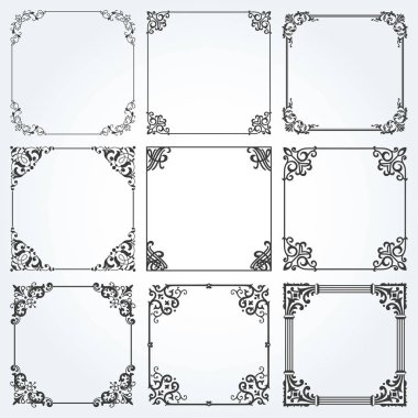 Dekoratif çerçeveler ve sınırlar kare arkaplan vintage tasarım unsurları ayarlandı 