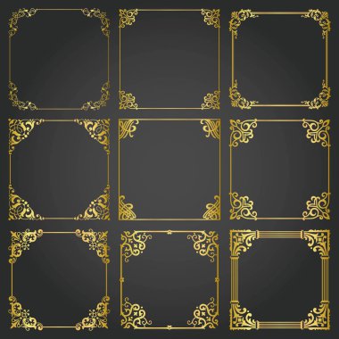 Dekoratif altın çerçeveleri ve borders arka planlar vintage tasarım öğeleri kümesi kare 